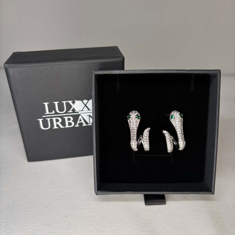 Luxx Urban Silver Pave Cubic Zirconia Snake Earrings with Green Eyes